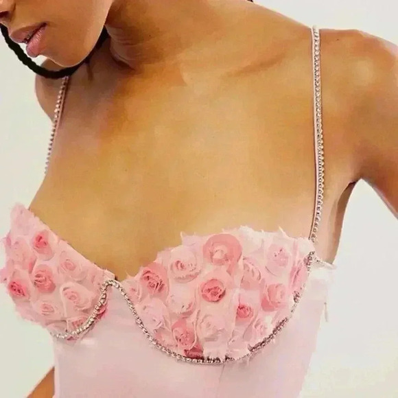 NWT For Love & Lemons Skye Bodysuit Size Medium Pink Roses - Picture 4 of 15